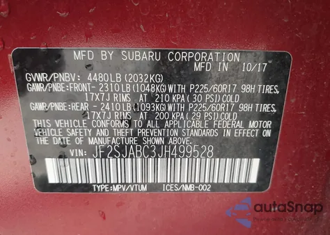 2018 Subaru Forester 2.5I z USA, uszkodzony, nr VIN JF2SJABC3JH499528